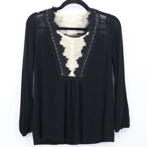 Meadow Rue Peasant Top Womens XS Black Romantic‎ Delicate Feminine Bohemian Boho